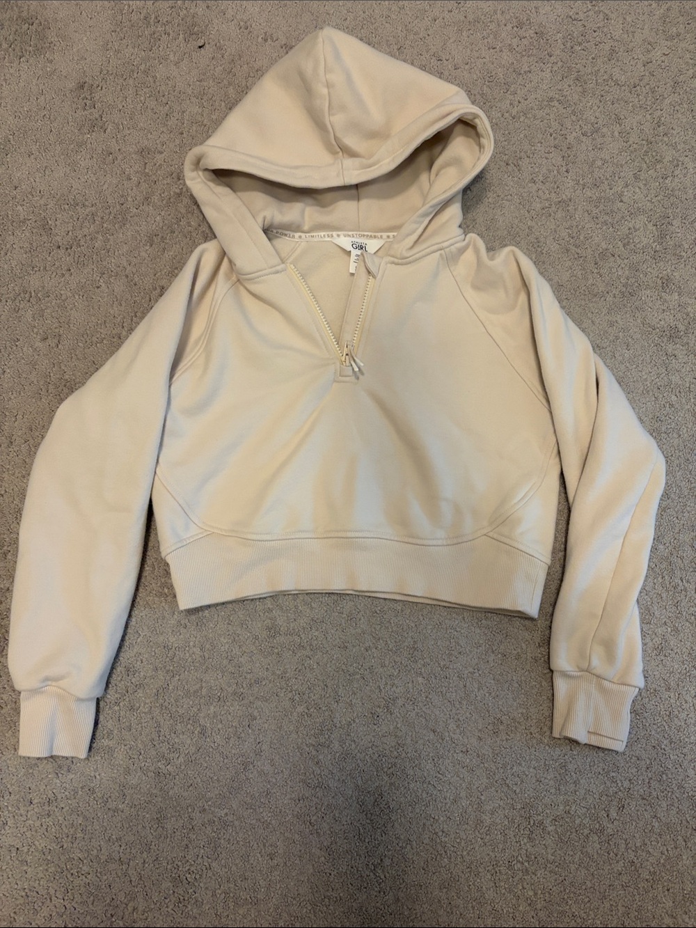 Athleta Cropped Hoodie Sweater in Cream